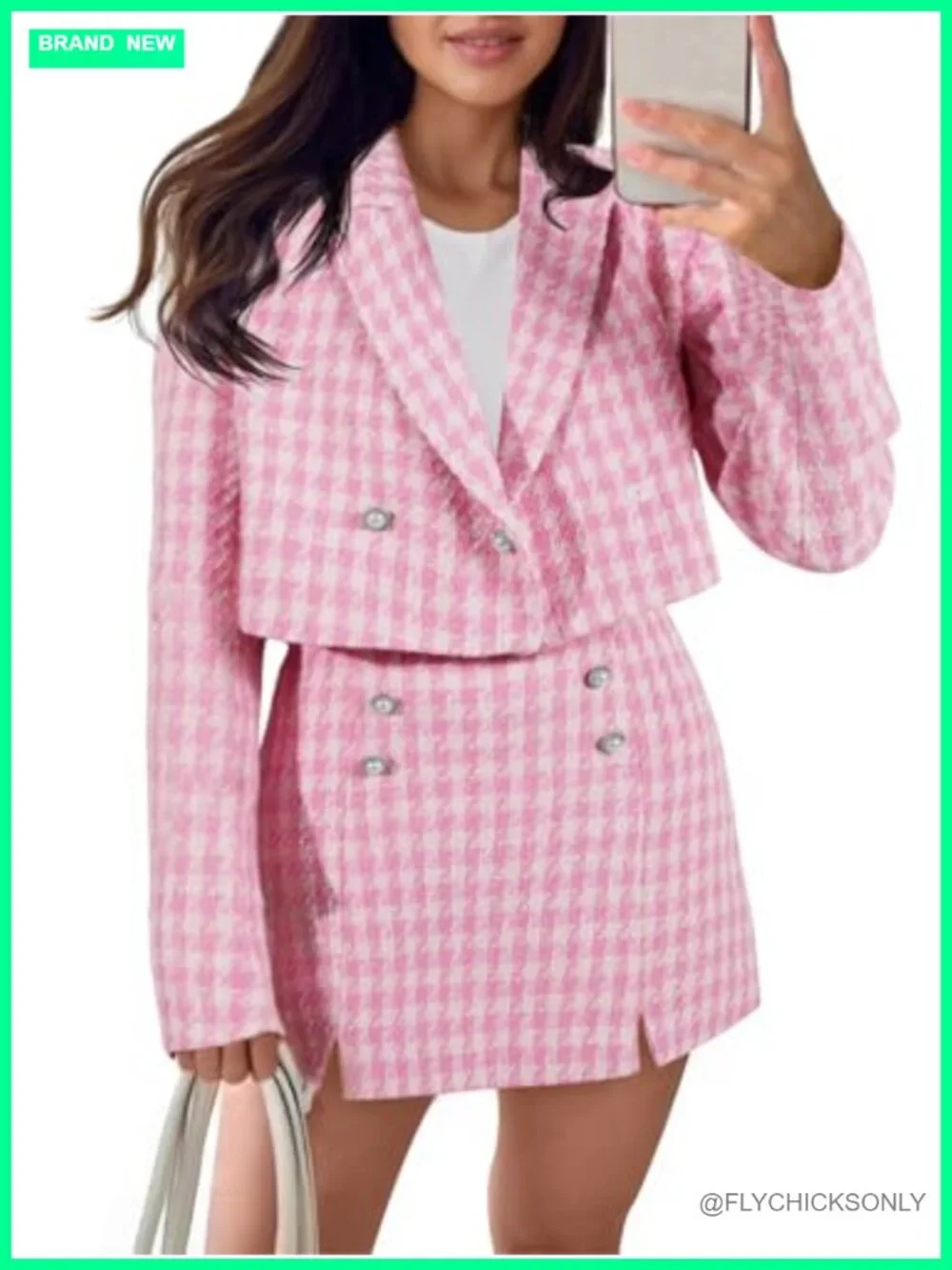 Cropped Tweed Blazer Skirt Set 2 Piece Business Casual Suit